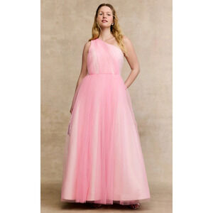 Badgley Mischka Pink One Shoulder Tulle Gown Size 8